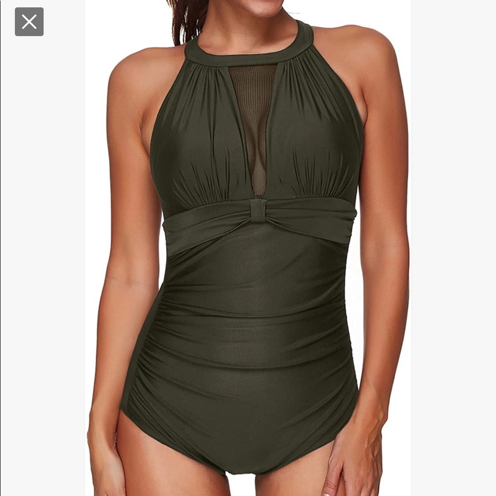 Brand: Tempt  Me One piece halter top swimsuit New with tag Olive green